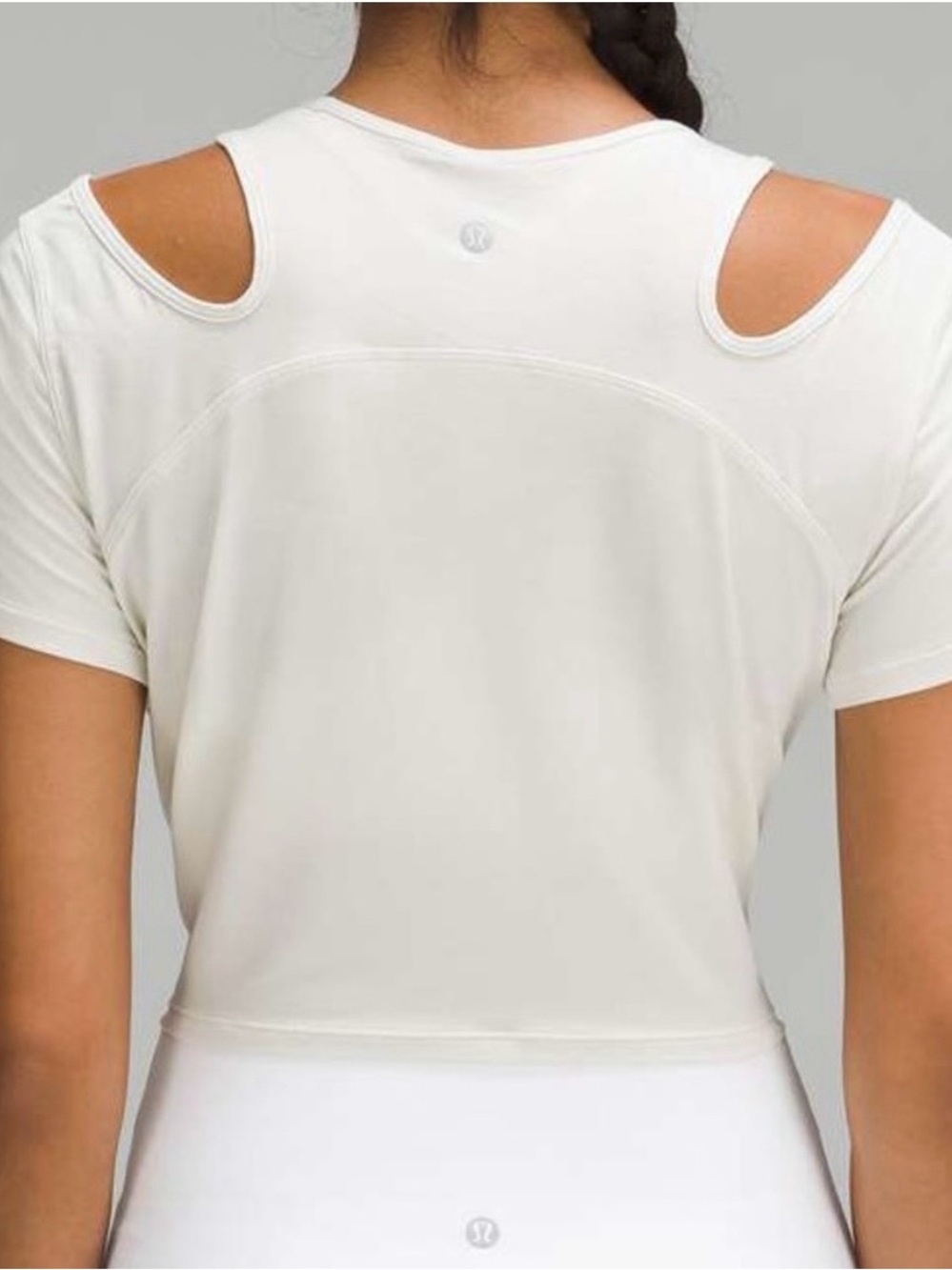 Lululemon Shoulder Cut-Out Yoga T-Shirt Bone Crop Tee Size 12 - Picture 6 of 6